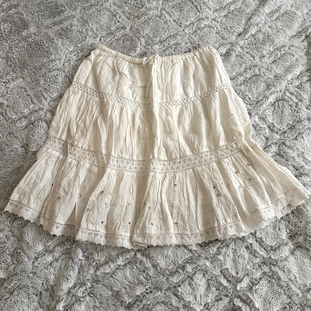 White Sequin & Lace Skirt